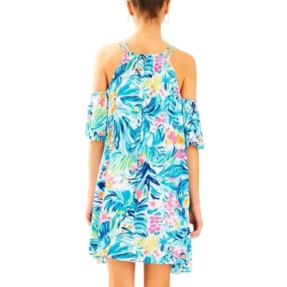 Lilly Pulitzer Dress Bellamie Open Cold Shoulder Serene Blue Tippy Top Small - Picture 3 of 12